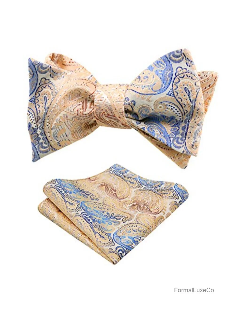 Mens Paisley Jacquard Bow Tie and Pocket Square Set Adjustable